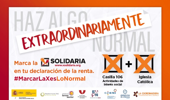 Haz algo extraordinariamente normal. Marca la X Solidaria en tu declaración de la renta. Además, es compatible con la casilla de la Iglesia Católica